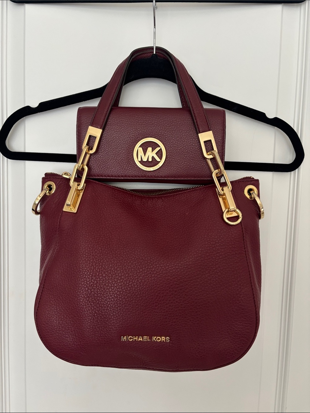 Michael Kors Burgundy Leather Shoulder Bag with Gold Hardware & Wallet